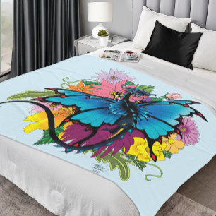 Couverture Polaire Fleurs de papillon bleu Dragon