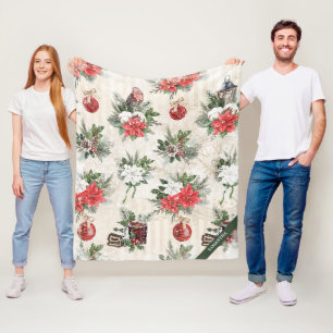 Couverture Polaire Fleurs de poinsettie rouge et blanche de Noël clas