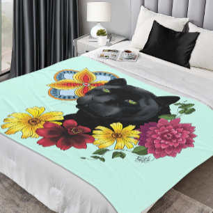 Couverture Polaire Fleurs de Portrait Jaguar Noir