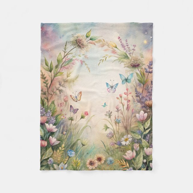 Couverture Polaire Fleurs de prairie et papillons (Devant)