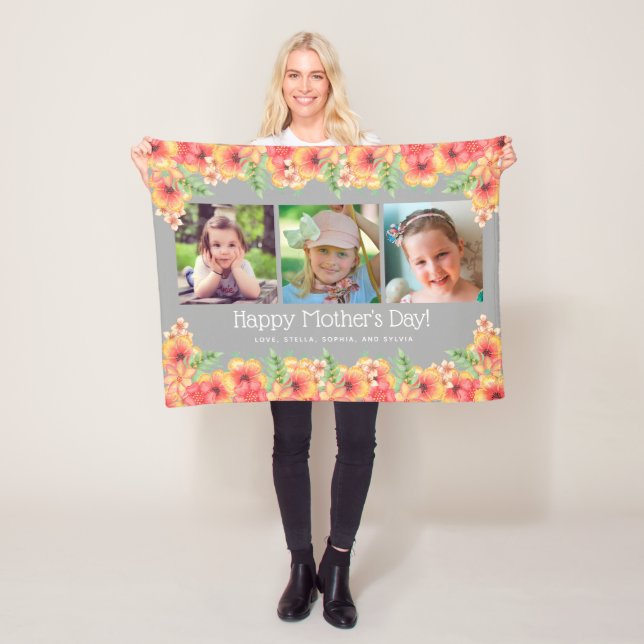 Couverture Polaire Fleurs de printemps 3 Photos Fête des mères (En situation)