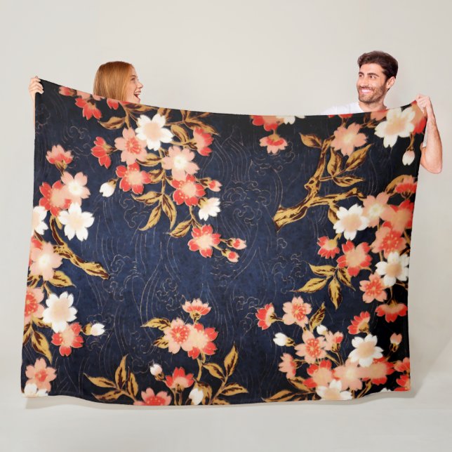 COUVERTURE POLAIRE FLEURS DE PRINTEMPS ROUGE ROSE BLANC, FLORALES BLE (En situation)