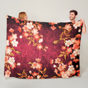 COUVERTURE POLAIRE FLEURS DE PRINTEMPS ROUGE ROSE BLANC, FLORALES ROU