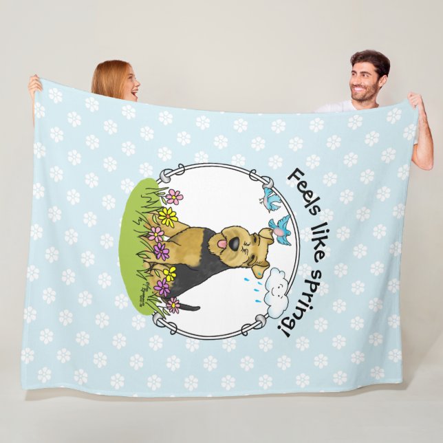 Couverture Polaire Fleurs de printemps Welsh Terrier Chien avec Fleur (En situation)