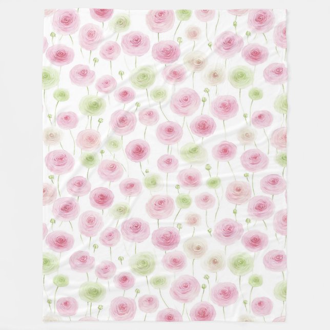 Couverture Polaire Fleurs de Renoncule Rose Menthe (Devant)