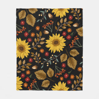 Couverture Polaire Fleurs de soleil d'automne : Arrière - plan noir d