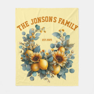 Couverture Polaire Fleurs de soleil et citrons d'automne Décor famili