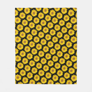 Couverture Polaire Fleurs de soleil jaune vif sur Arrière - plan noir