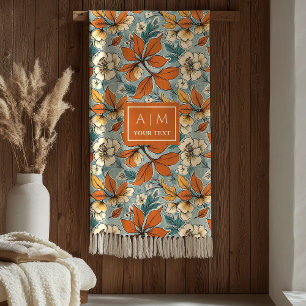 Couverture Polaire Fleurs de Terracotta Cuivre Vert Pâle Automne Chau