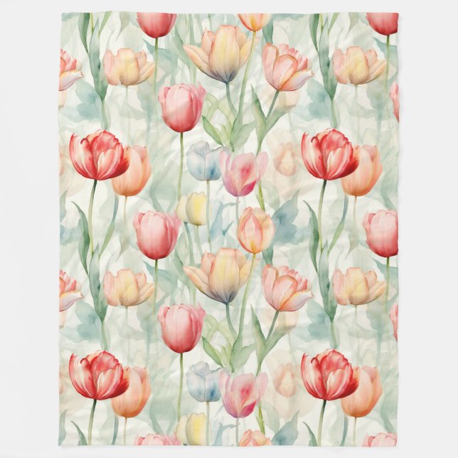 Couverture Polaire Fleurs de tulipe jaune rouge de ferme (Devant)