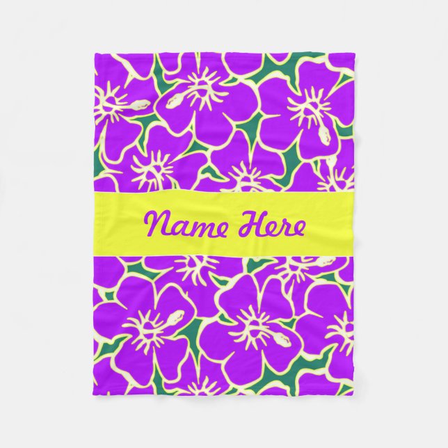 Couverture Polaire Fleurs d'Hibiscus pourpres Décor hawaïen tropical (Devant)
