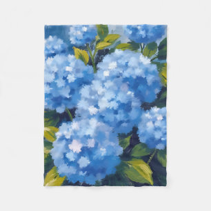 Couverture Polaire Fleurs d'Hortensia Bleu Aquarelle Floral