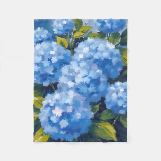 Couverture Polaire Fleurs d'Hortensia Bleu Aquarelle Floral (Devant)