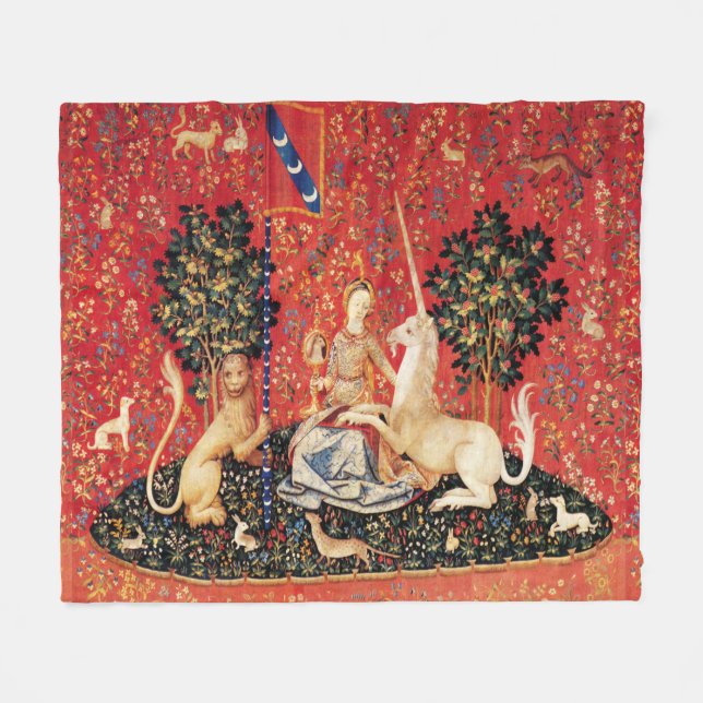 COUVERTURE POLAIRE FLEURS D'IMAGINAIRES UNICORNES ET MÉDIÉVAUX, MOTIF (Devant (Horizontal))