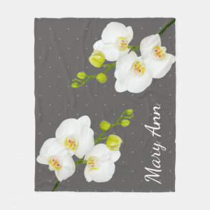 Couverture Polaire Fleurs d'orchidées blanches classiques & Gris avec