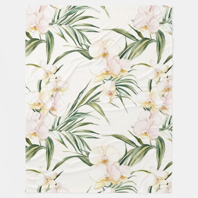 Couverture Polaire Fleurs d'orchidées blanches tropicales (Devant)