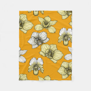 Couverture Polaire Fleurs d'orchidées jaune et blanc