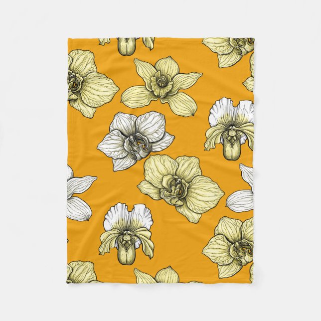 Couverture Polaire Fleurs d'orchidées jaune et blanc (Devant)