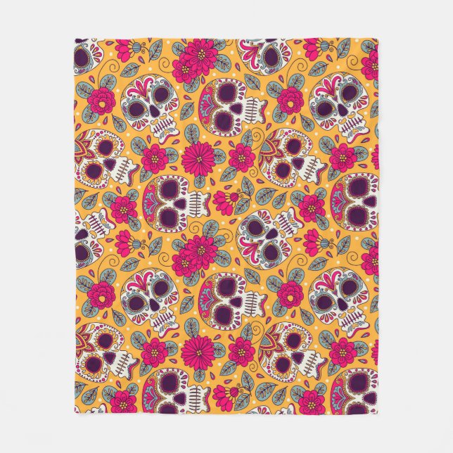 Couverture Polaire Fleurs du crâne : Arrière - plan de la fête mexica (Devant)