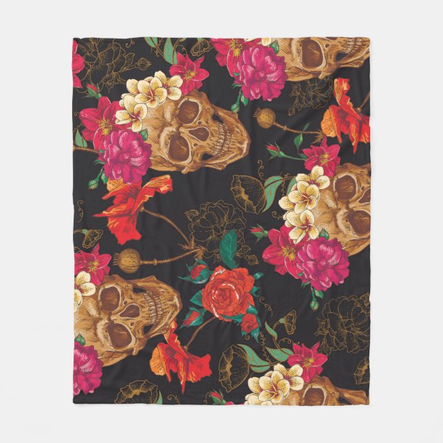 Couverture Polaire Fleurs du crâne : Arrière - plan foncé sans coutur (Devant)