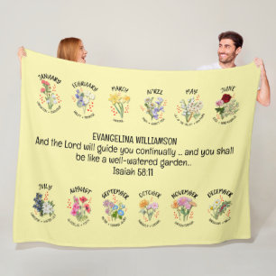 Couverture Polaire FLEURS DU MOIS DE NAISSANCE chrétienne personnalis