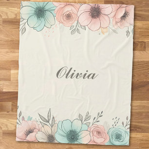 Couverture Polaire Fleurs élégantes aquarelles esquissées