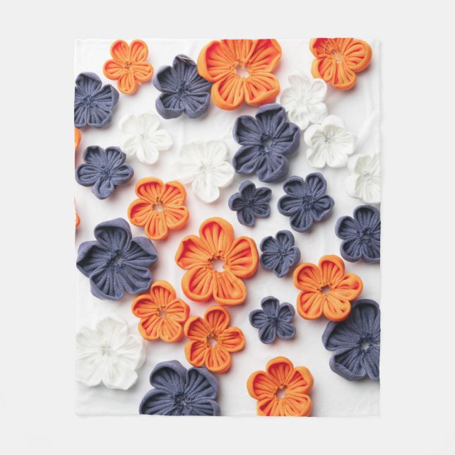 Couverture Polaire Fleurs en tissu cousu à la main printemps orange b (Devant)