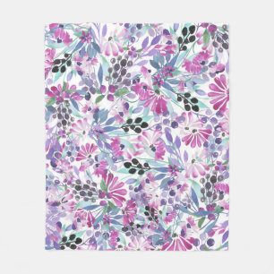 Couverture Polaire Fleurs et baies pourpres : Aquarelle