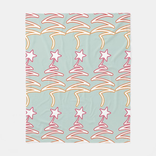 Couverture Polaire Fleurs et Étoiles Zig Zag Gris Vert (Devant)