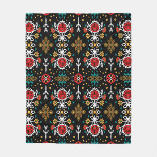 Couverture Polaire Fleurs et fleurs colorées folk sans couleur et