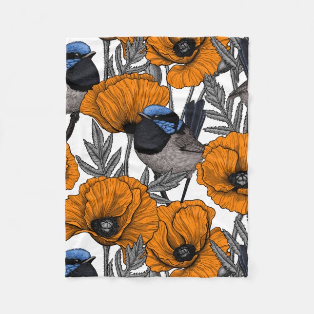 Couverture Polaire Fleurs et fleurs de pavot orangé 2 (Devant)