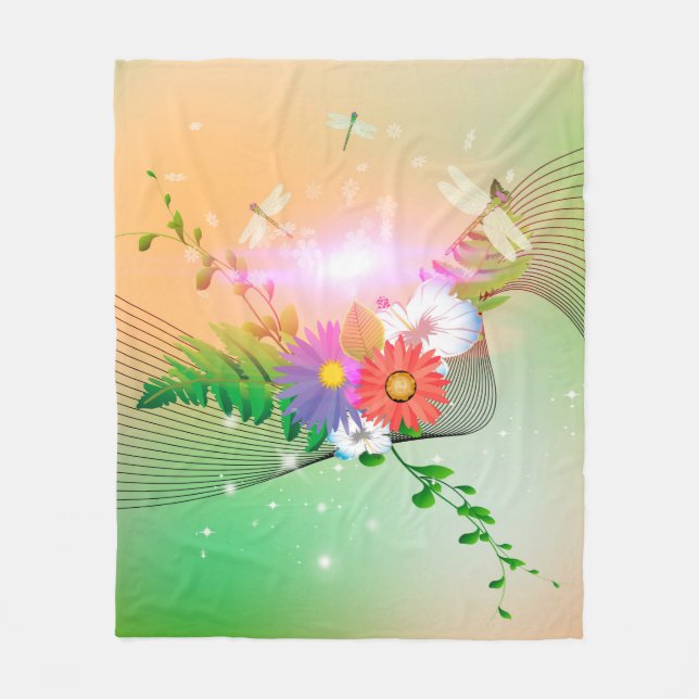 Couverture Polaire Fleurs et libellules impressionnantes (Devant)