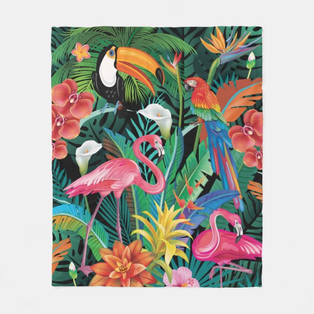 Couverture Polaire Fleurs et oiseaux tropicaux (Devant)