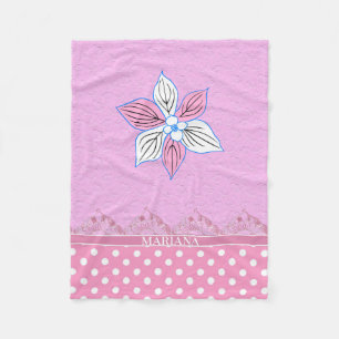 Couverture Polaire Fleurs Et Points Rose Et Blanc
