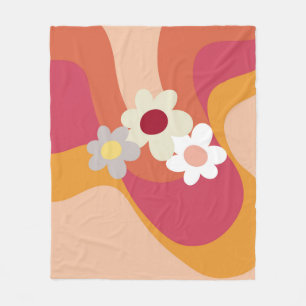 Couverture Polaire Fleurs et vagues de style rétro