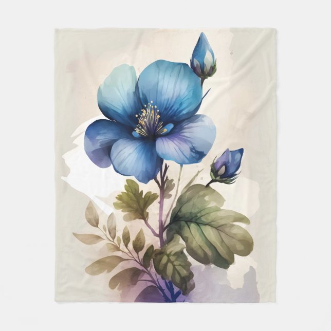 Couverture Polaire Fleurs Florales Bleues Cloches Bleues Art Aquarell (Devant)