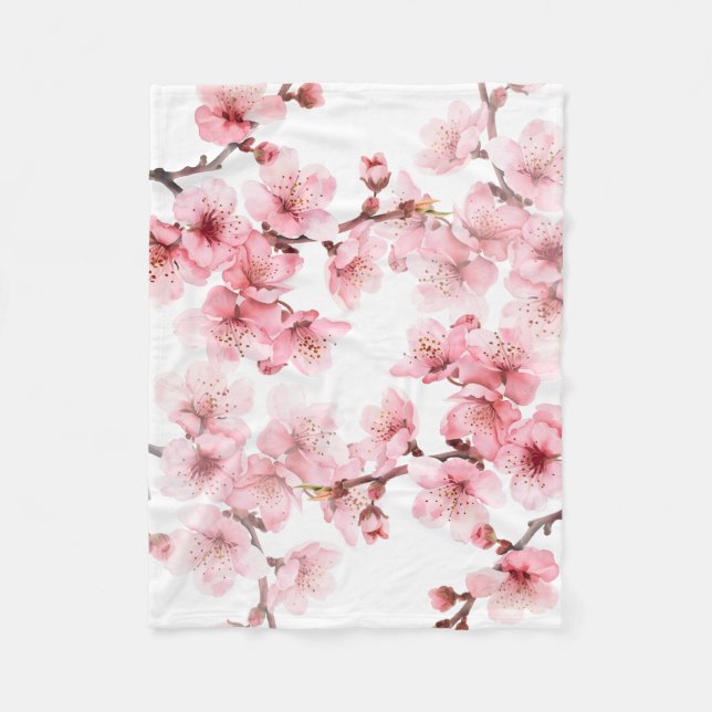 Couverture Polaire Fleurs florales de cerisier rose blanc (Devant)