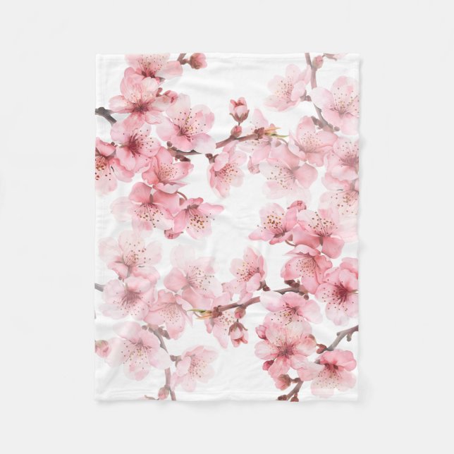 Couverture Polaire Fleurs florales de cerisier rose blanc (Devant)