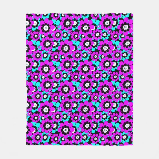 Couverture Polaire Fleurs florales en néon Motif violet et turquoise (Devant)