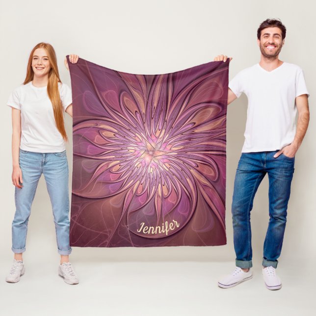 Couverture Polaire Fleurs fractales modernes abstraites Nom Couleurs  (En situation)