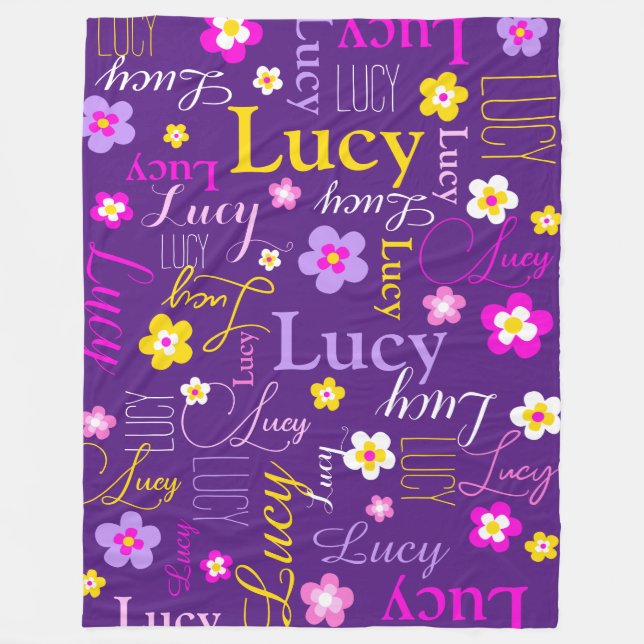 Couverture Polaire Fleurs graphiques Lucy nom violet jaune rose (Devant)