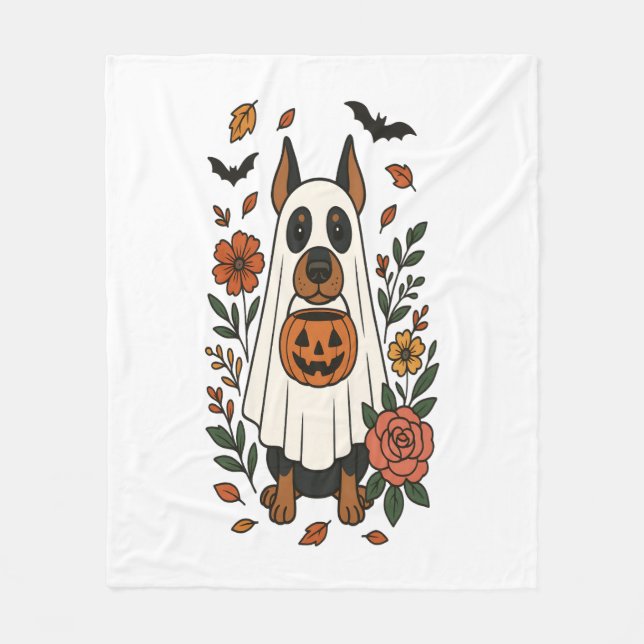 Couverture Polaire Fleurs Halloween Doberman Pinscher (Devant)
