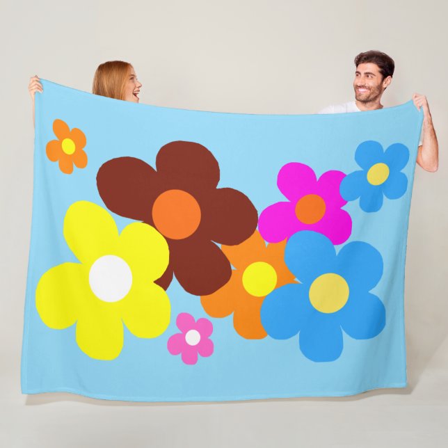Couverture Polaire Fleurs heureuses ciel bleu clair (En situation)