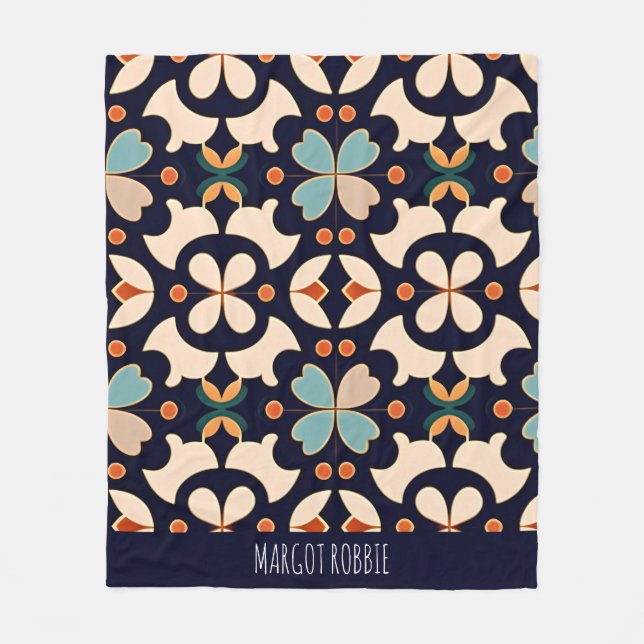 Couverture Polaire Fleurs Isométriques Bleu Beige Motif Floral (Devant)