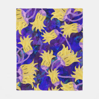 Couverture Polaire Fleurs jaunes : aquarelle arrière - plan foncée