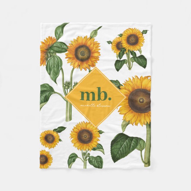 Couverture Polaire Fleurs Jaunes Feuillage Botanique Verdure Monogram (Devant)