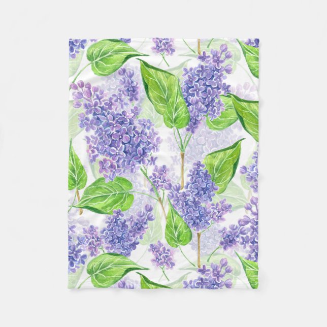 Couverture Polaire Fleurs lilas aquarelles (Devant)
