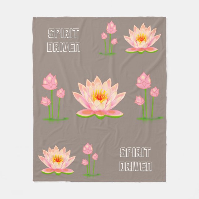 Couverture Polaire Fleurs Lotus roses sur Lucky Beige (Devant)
