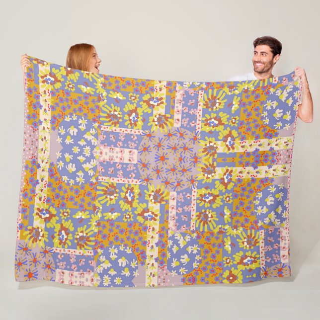 Couverture Polaire Fleurs marguerites modernes en Patchwork sur Périw (En situation)
