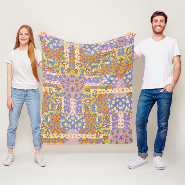 Couverture Polaire Fleurs marguerites modernes en Patchwork sur Périw (En situation)